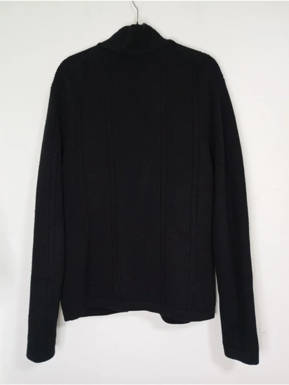 Banana Republic Mens Black Full-Zip Ribbed Knit Sweater size L Merino 100% Wool